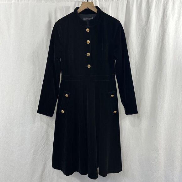 Feiinvan Black Velvet Gold Button Fit & Flare Dress Womens Size XL Victorian - Picture 1 of 12